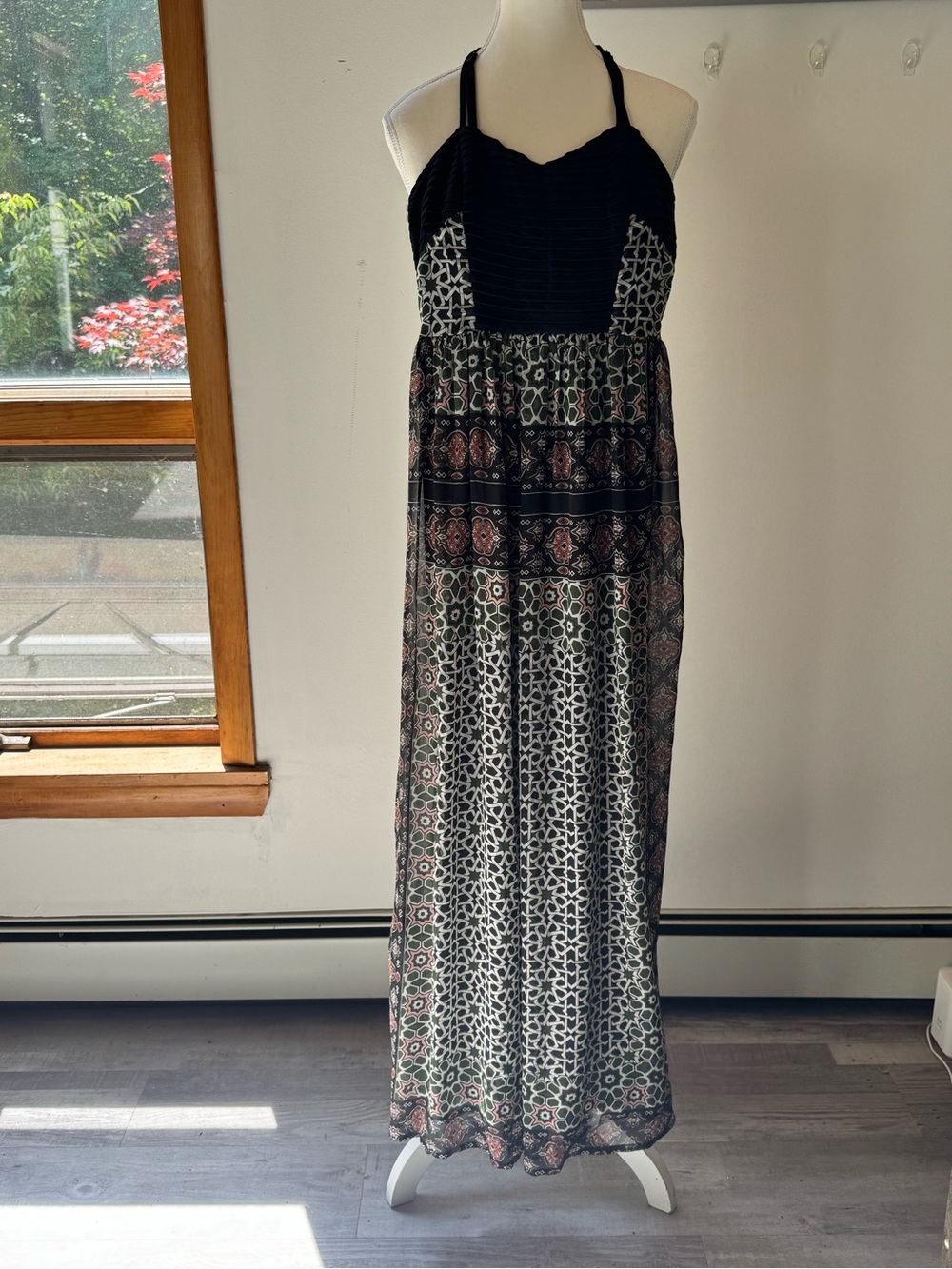 Bar III Black Boho Geometric Print Maxi Dress